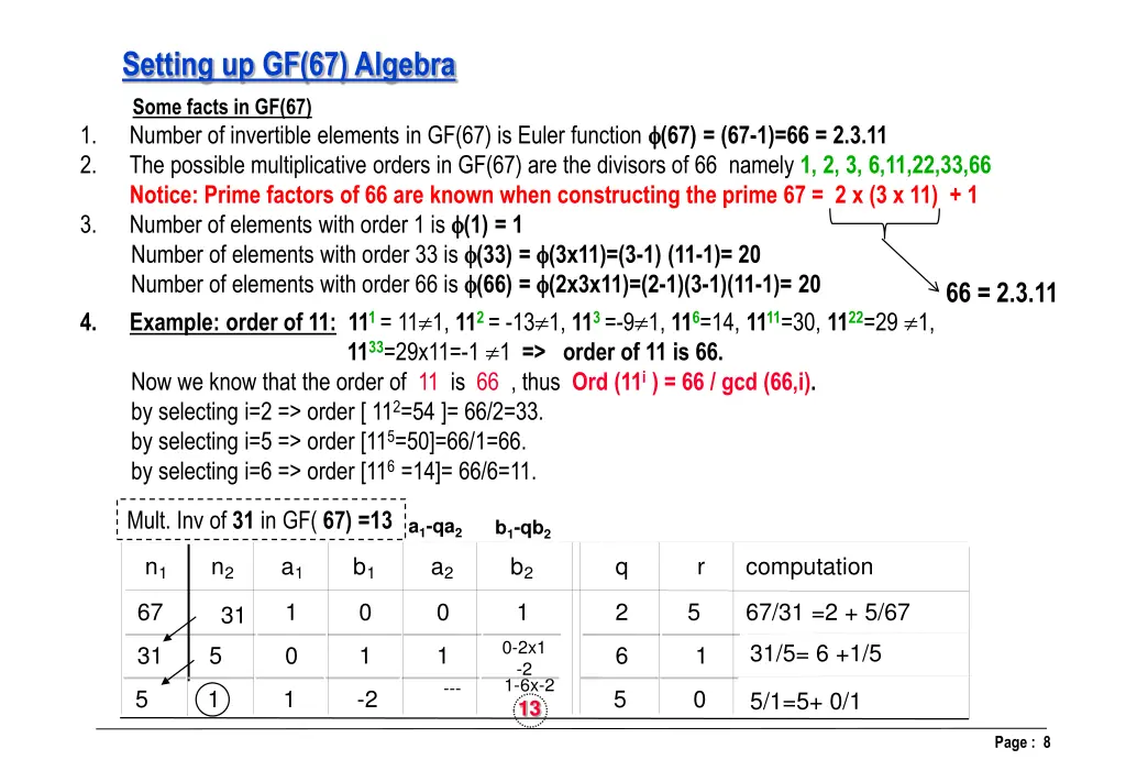 setting up gf 67 algebra