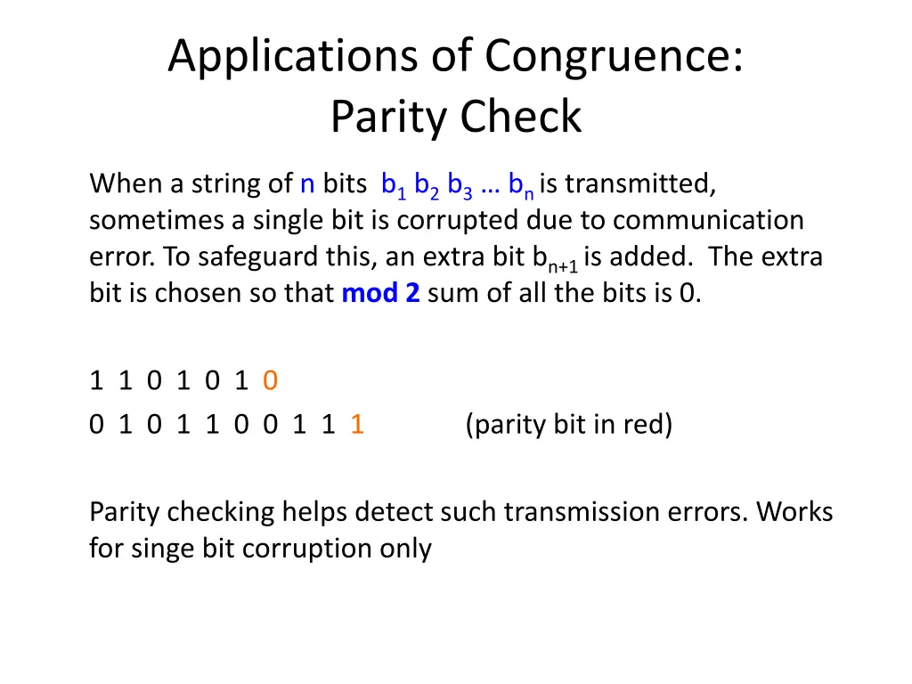 applications of congruence parity check