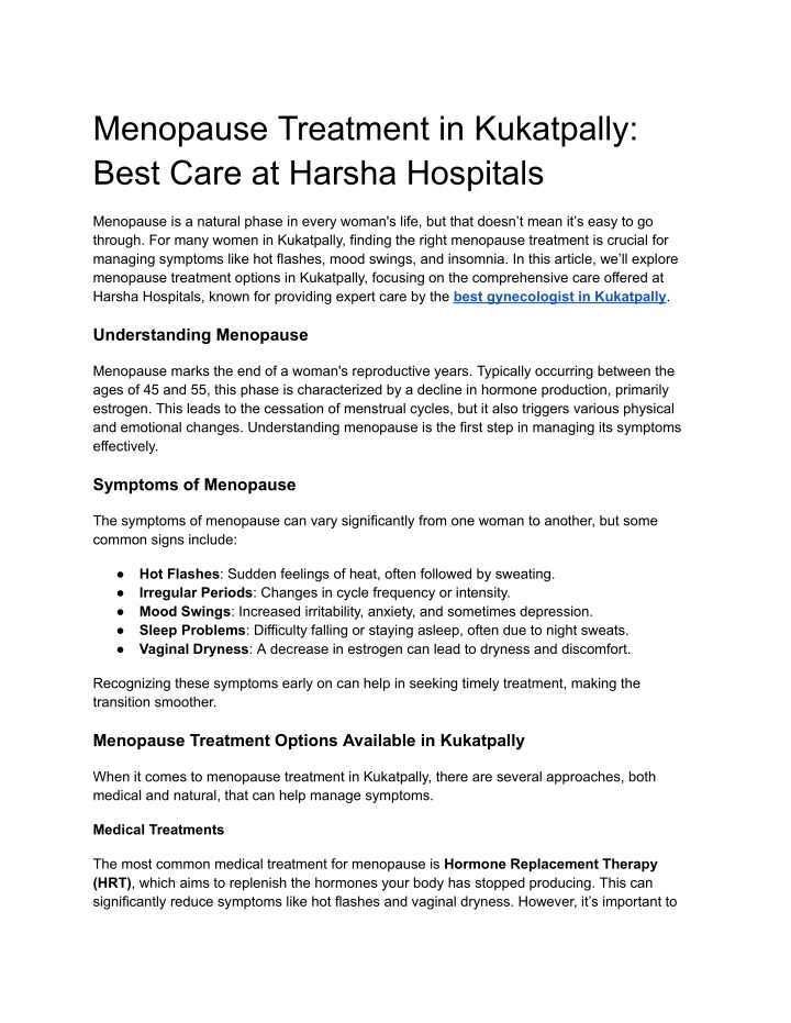 menopause treatment in kukatpally best care