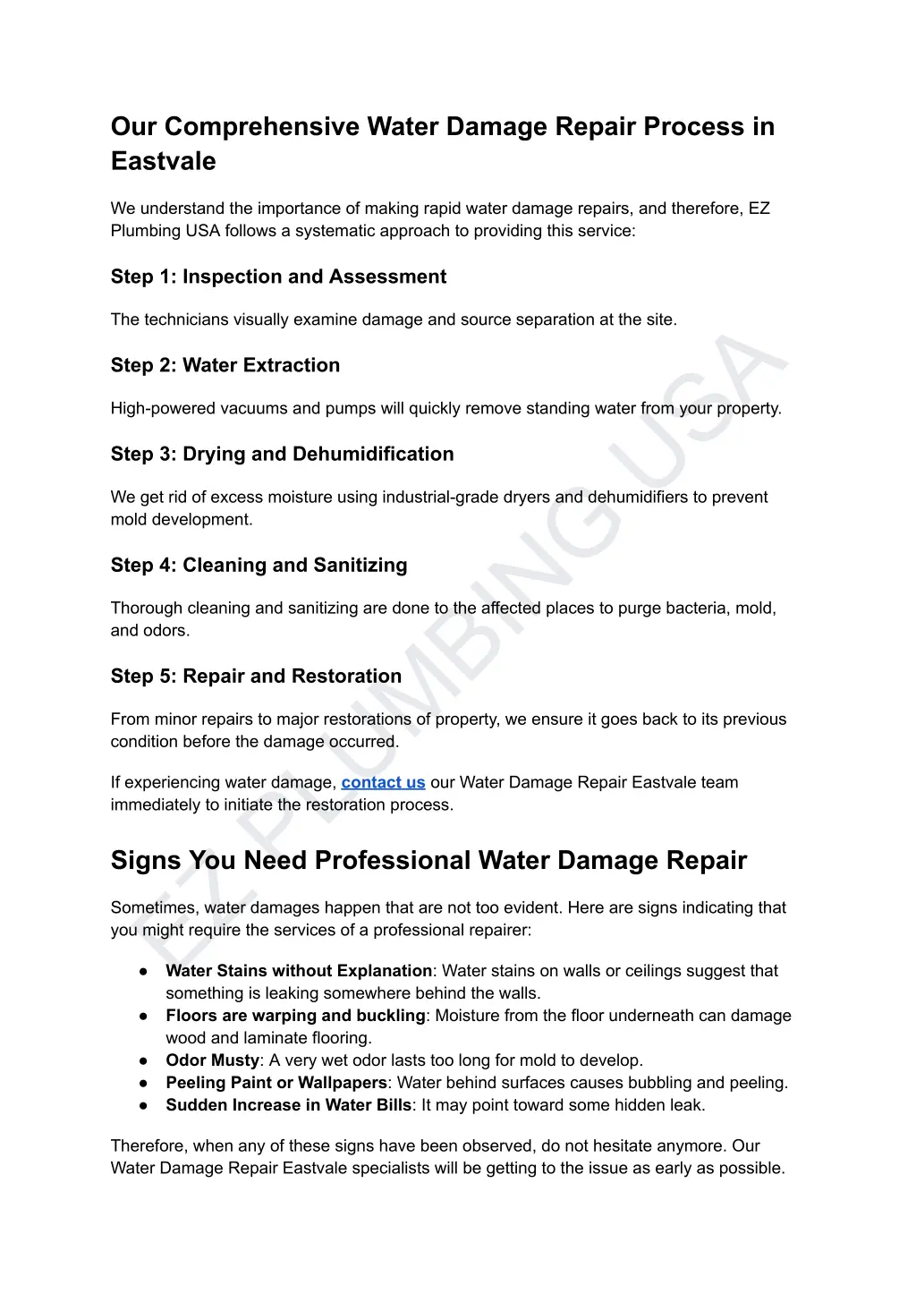 our comprehensive water damage repair process