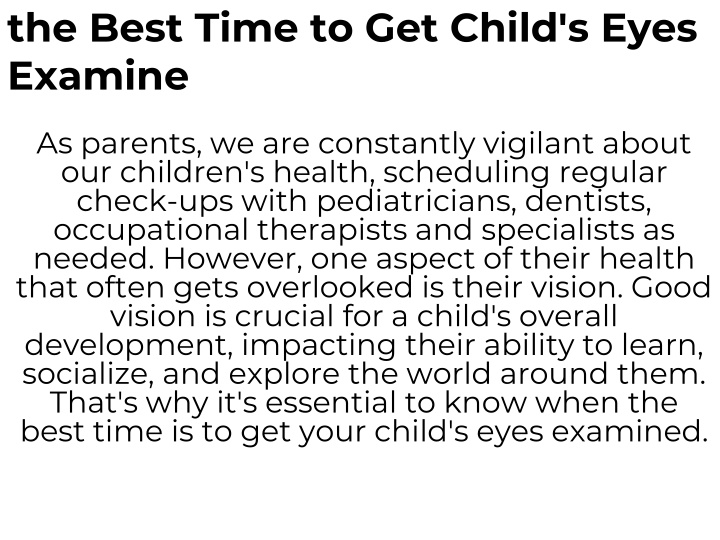 the best time to get child s eyes examine