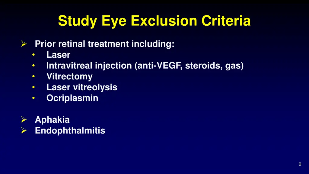 study eye exclusion criteria