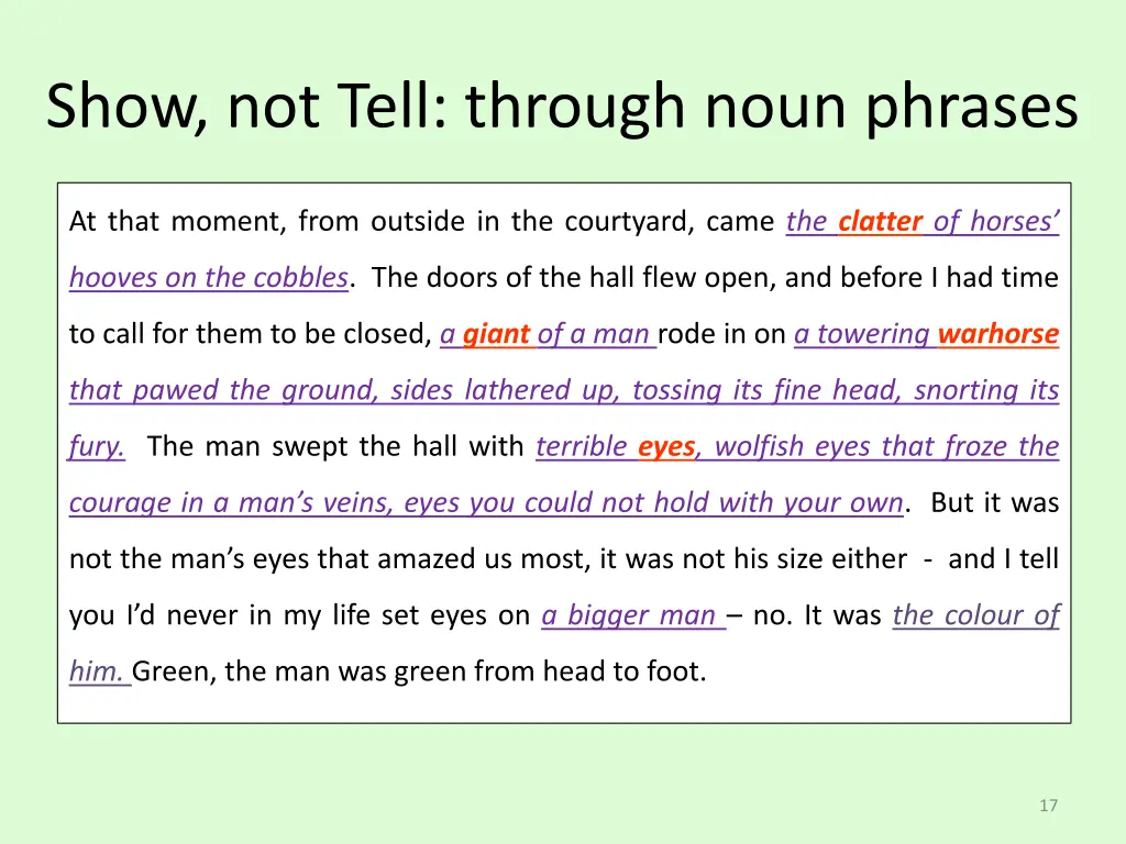 show not tell through noun phrases 1