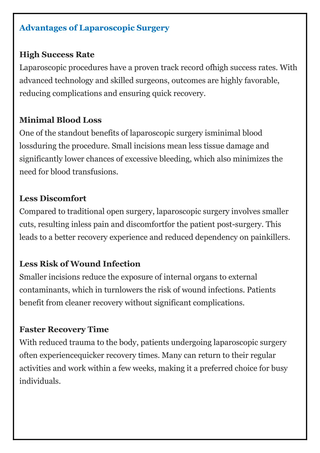 advantages of laparoscopic surgery