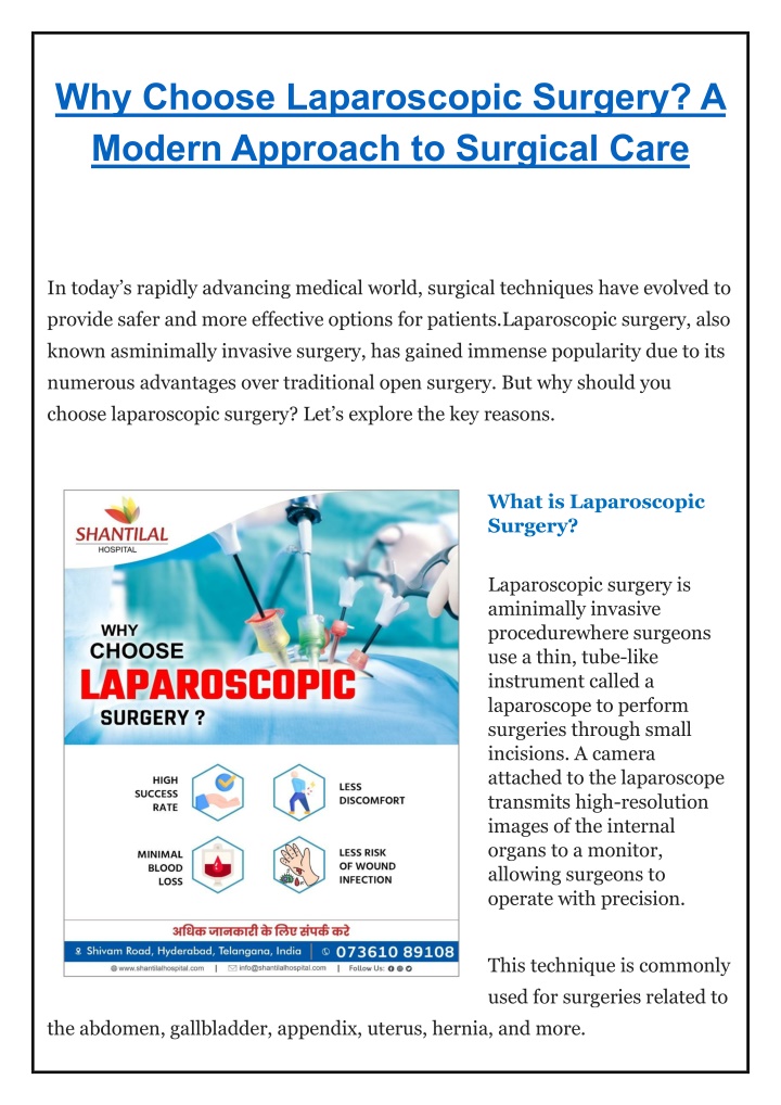 why choose laparoscopic surgery a modern approach