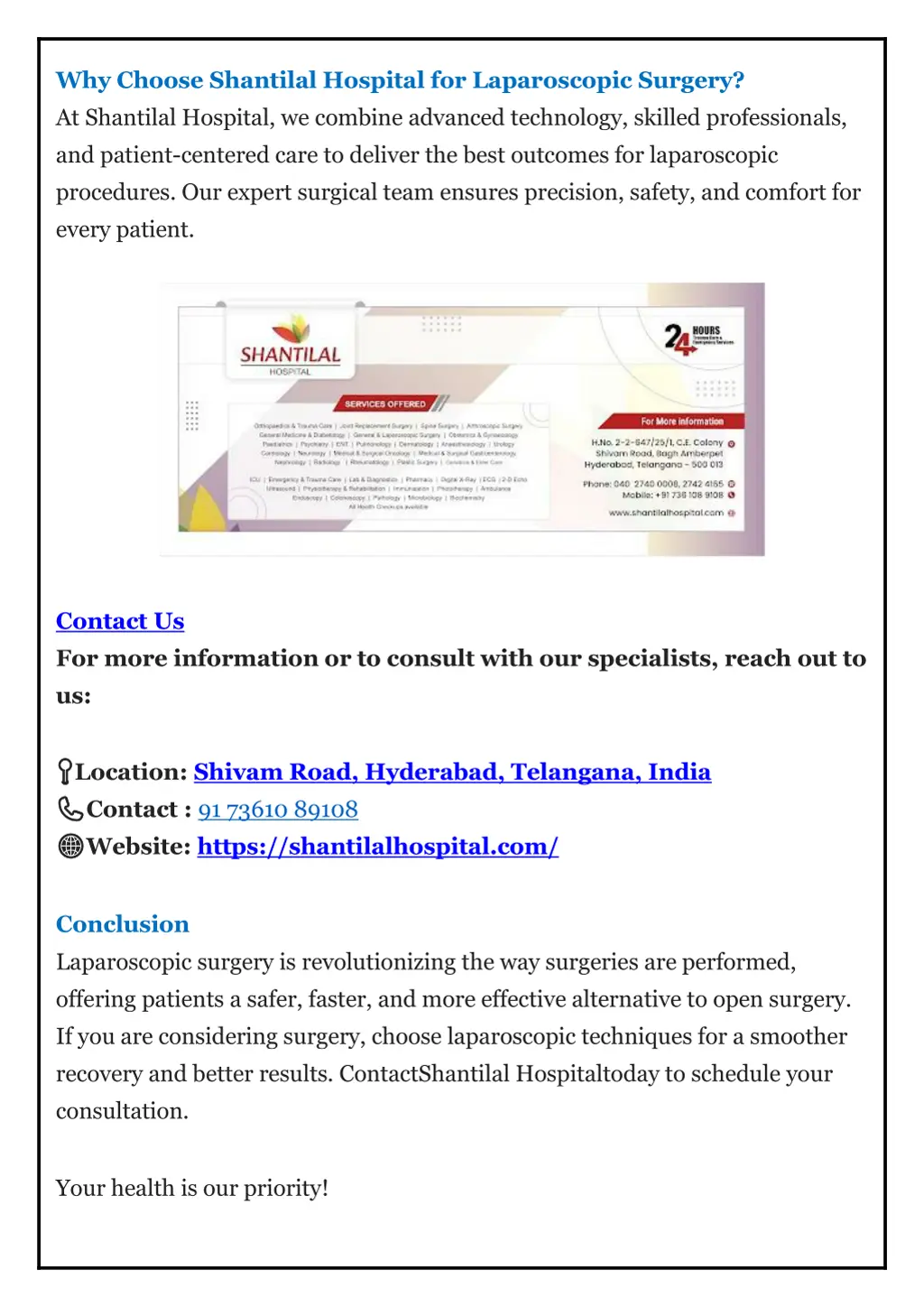 why choose shantilal hospital for laparoscopic