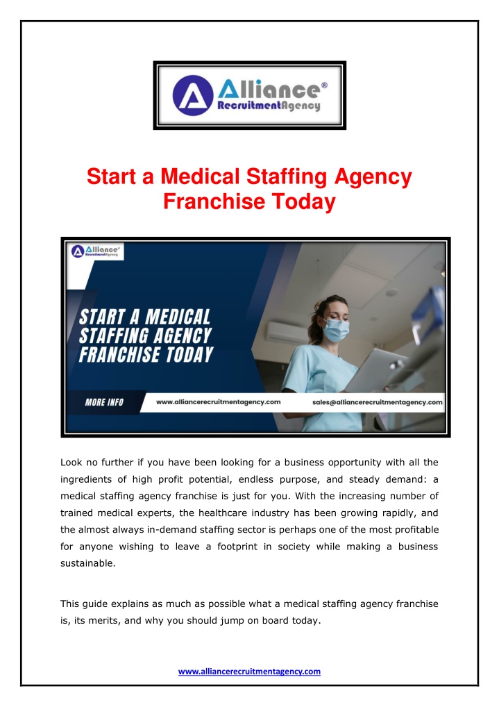 start a medical staffing agency franchise today