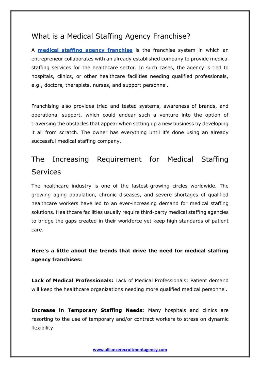 what is a medical staffing agency franchise