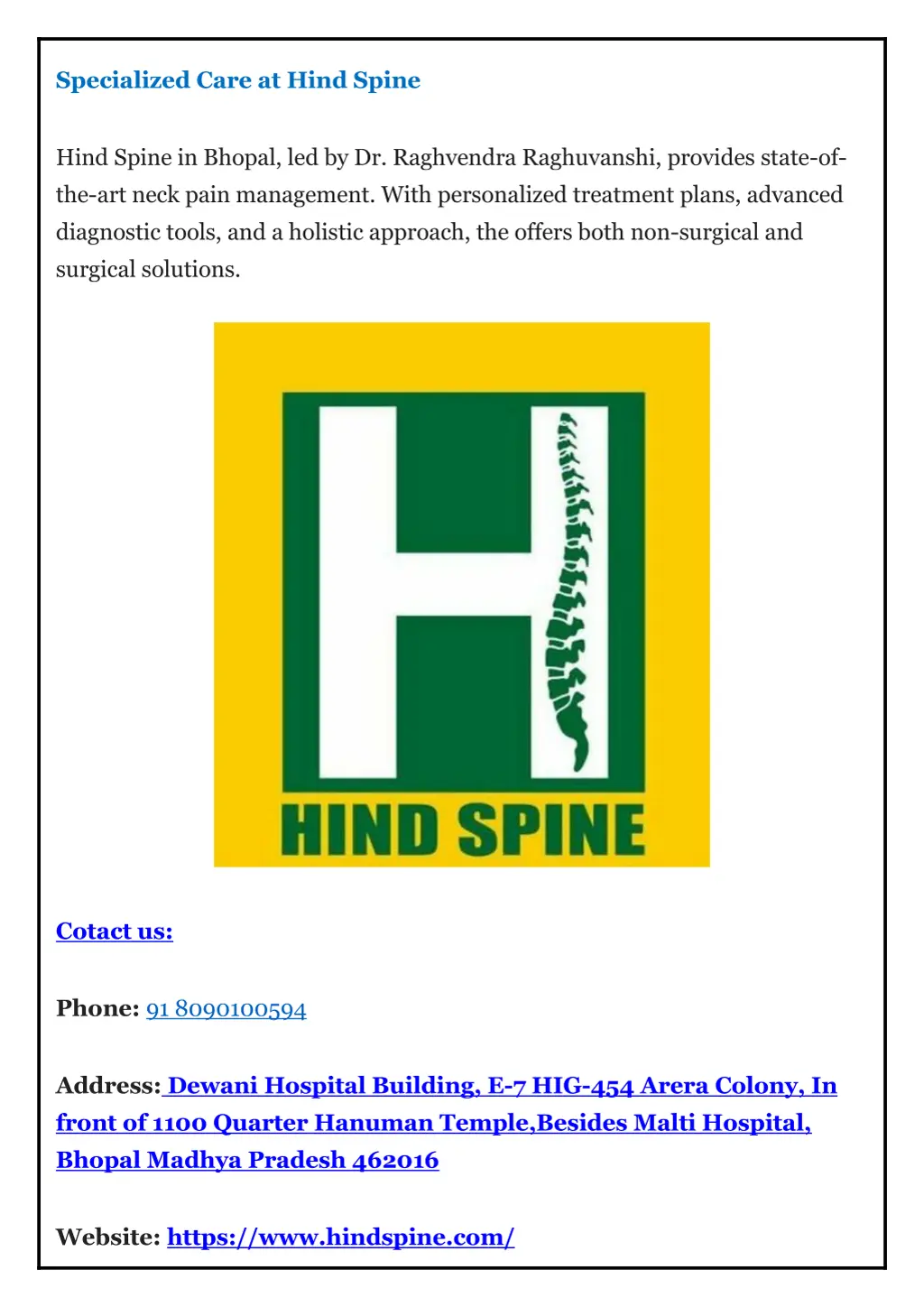 specialized care at hind spine