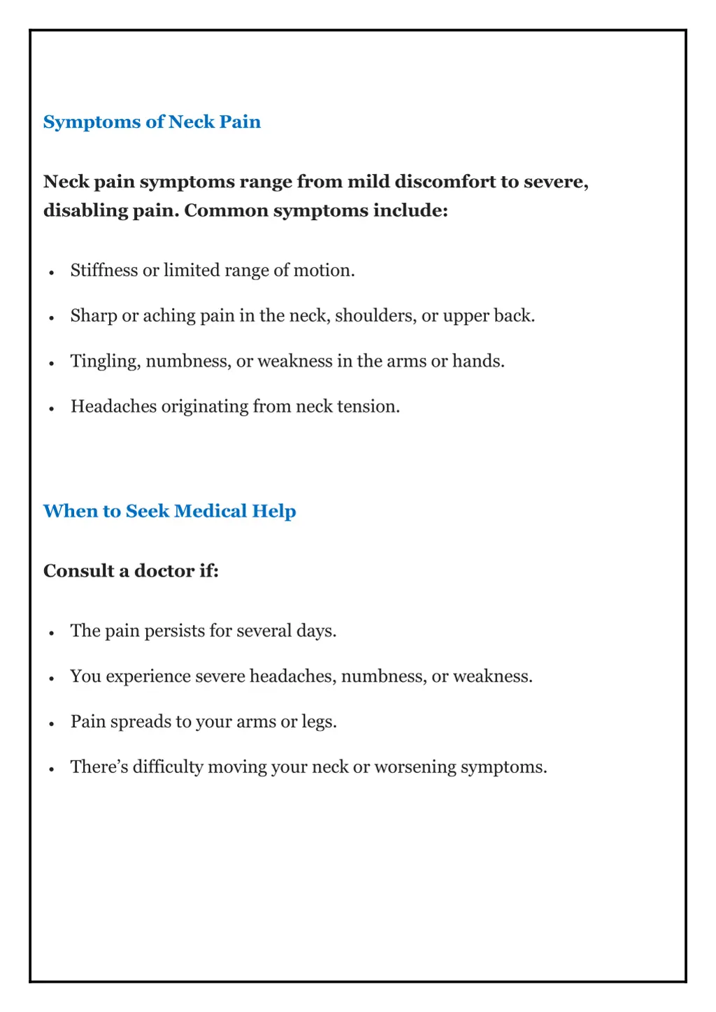 symptoms of neck pain