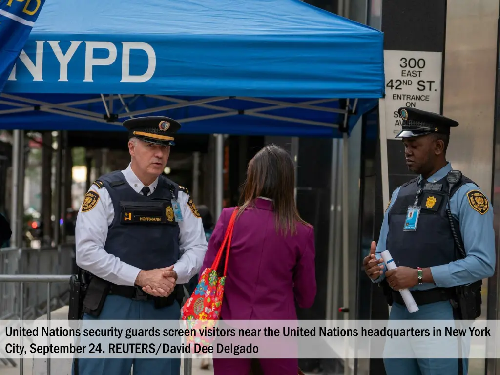 united nations security guards screen visitors