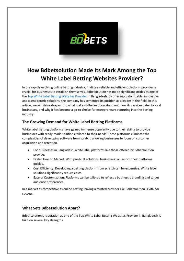 how bdbetsolution made its mark among