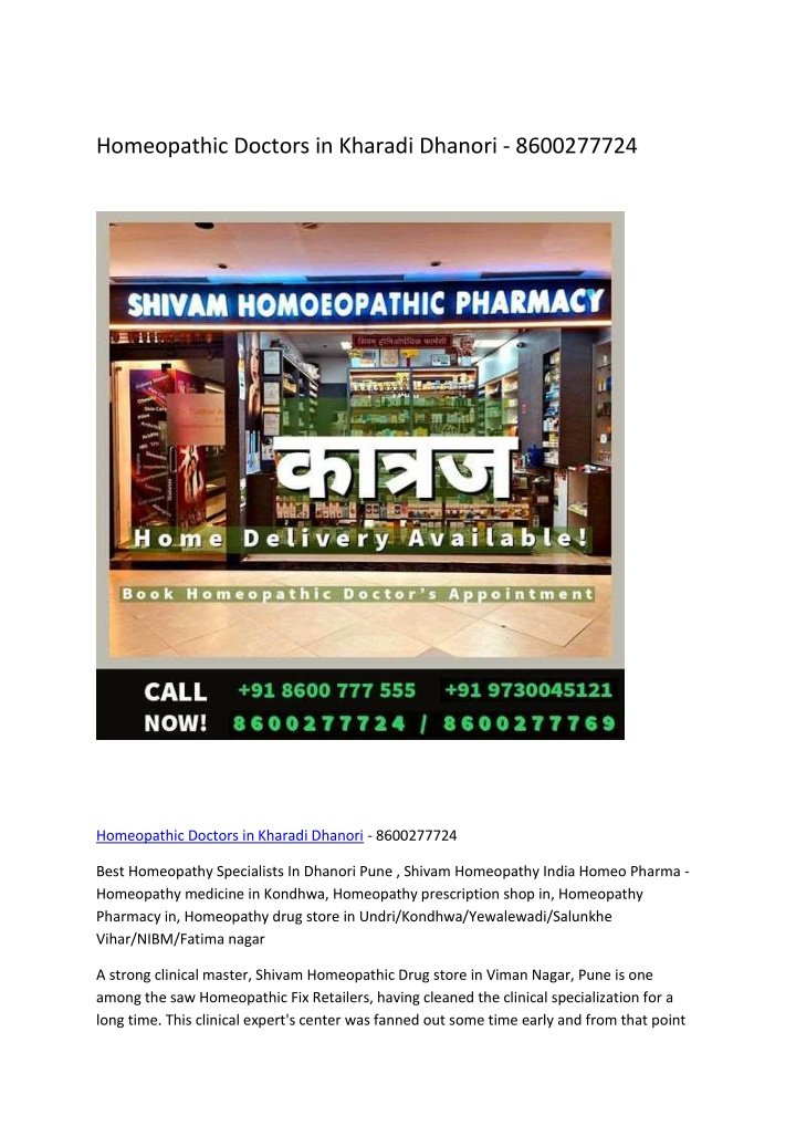 homeopathic doctors in kharadi dhanori 8600277724