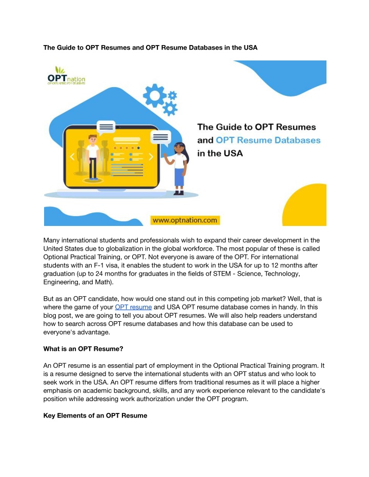 the guide to opt resumes and opt resume databases