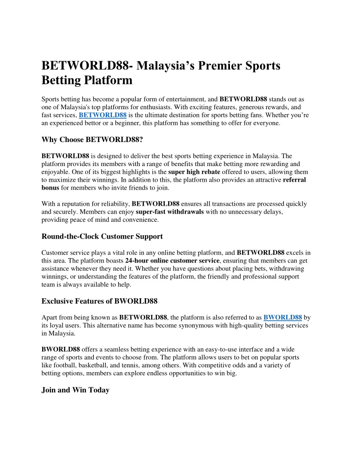 betworld88 malaysia s premier sports betting