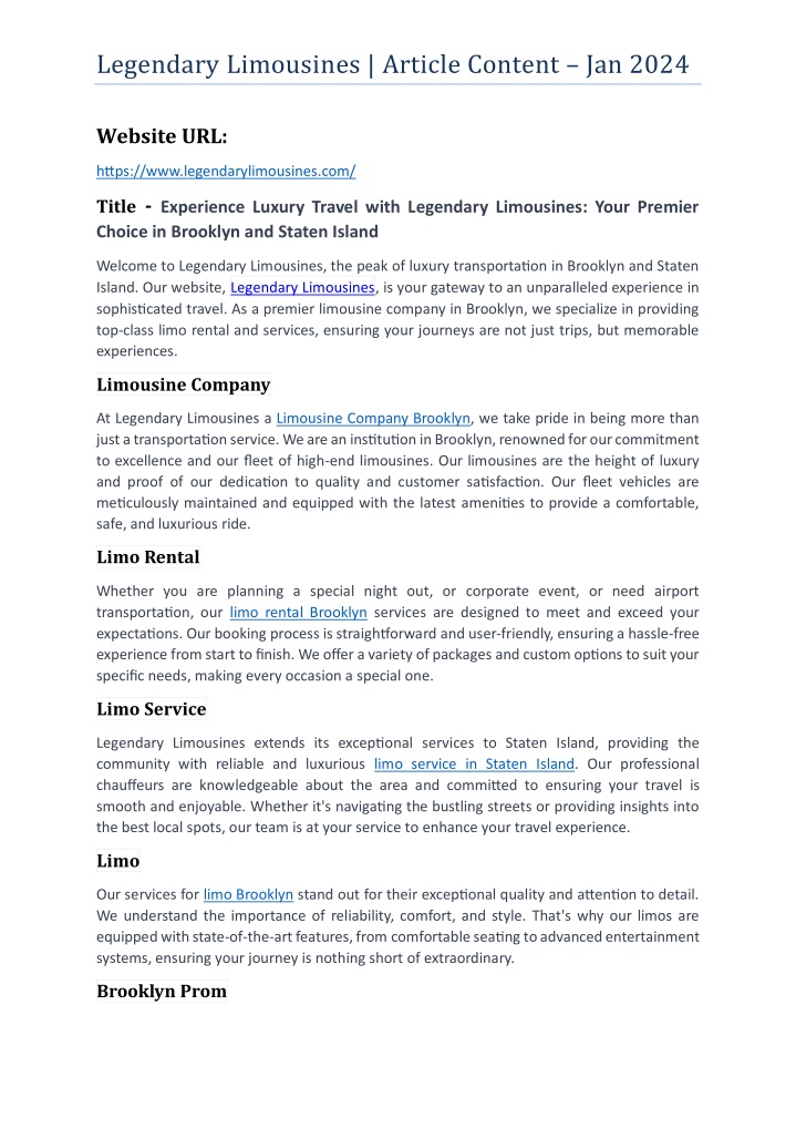 legendary limousines article content jan 2024