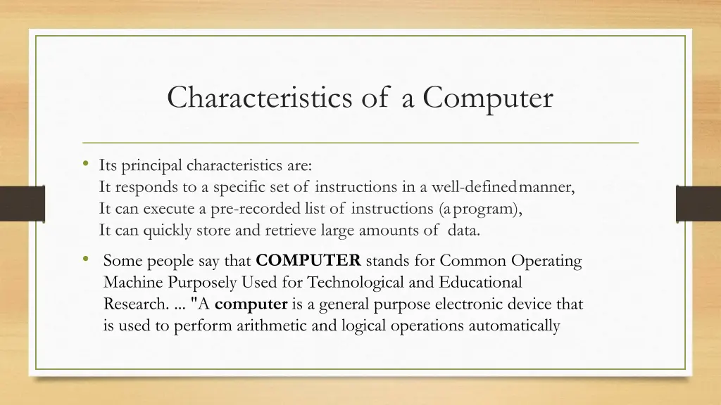 characteristics of a computer