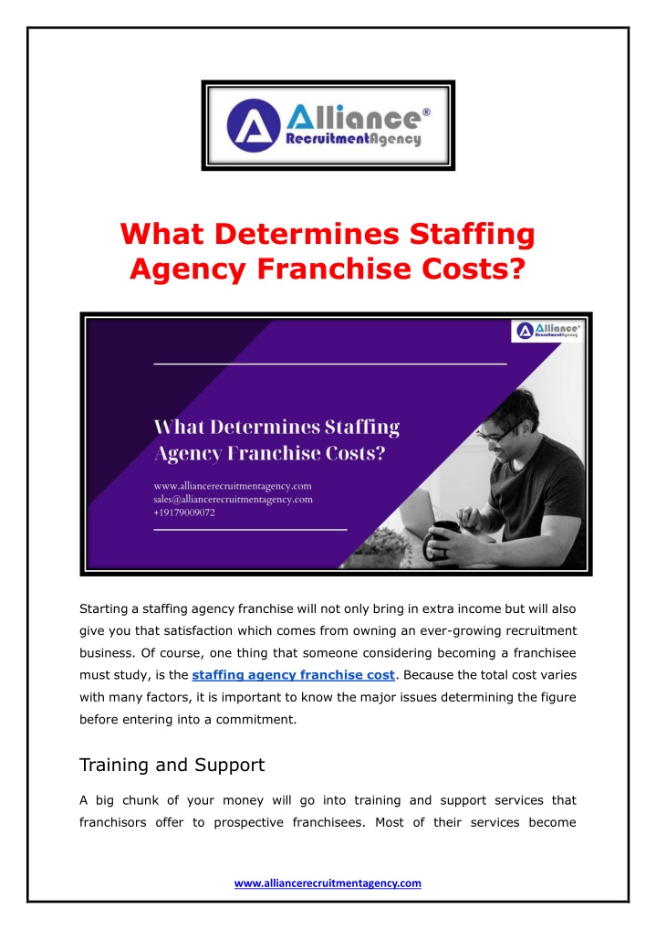 what determines staffing agency franchise costs