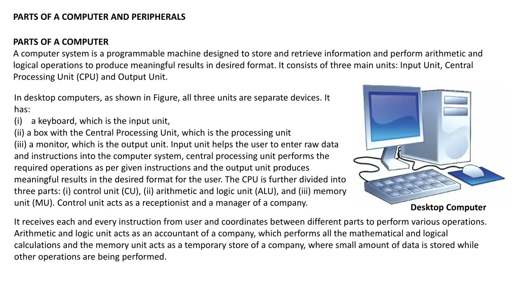 parts of a computer and peripherals