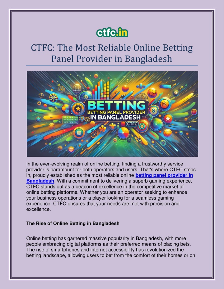 ctfc the most reliable online betting panel