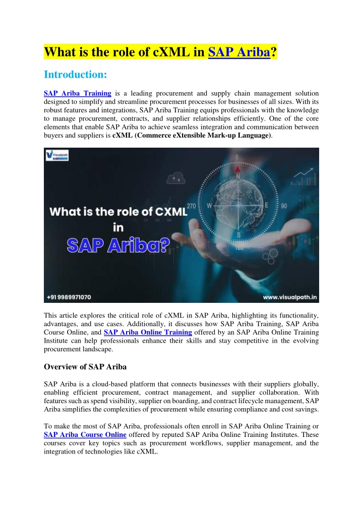 what is the role of cxml in sap ariba