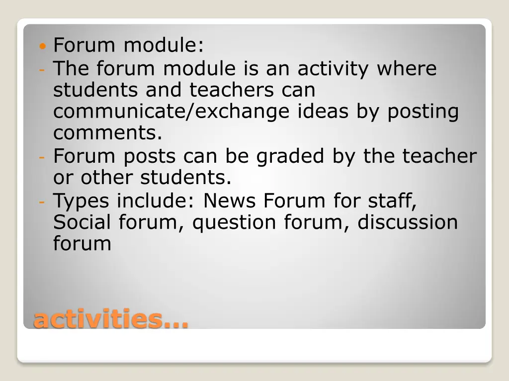 forum module the forum module is an activity