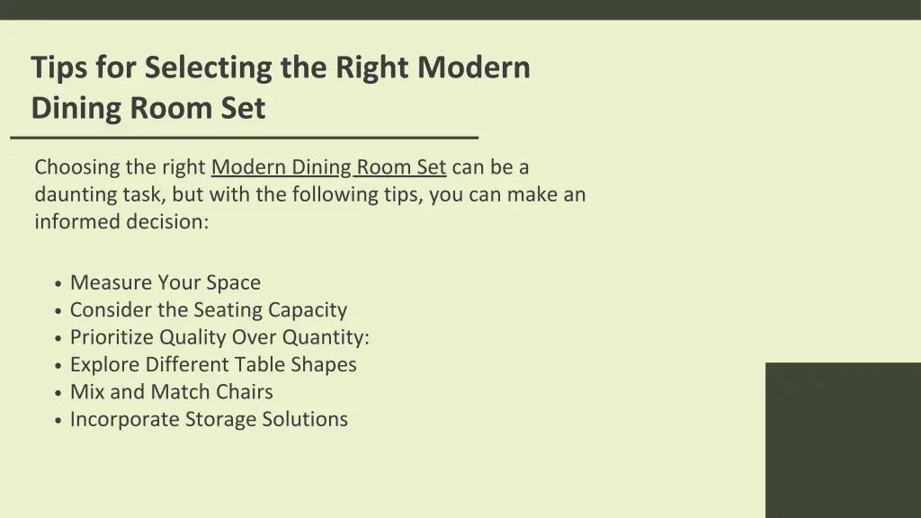 tips for selecting the right modern dining room