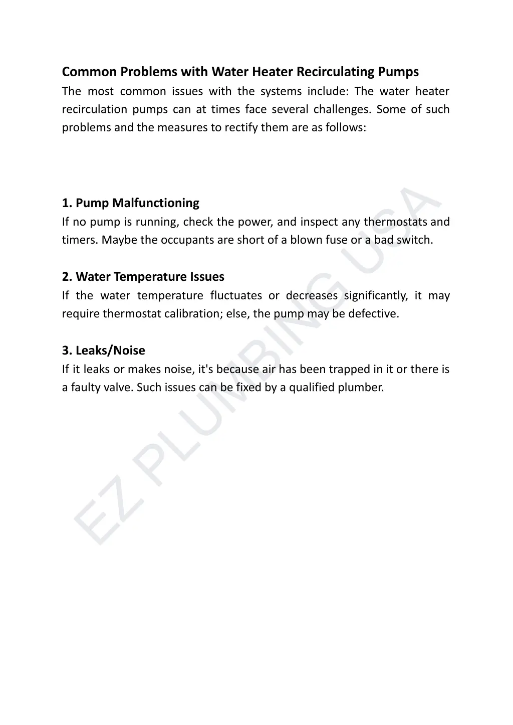 common problems with water heater recirculating