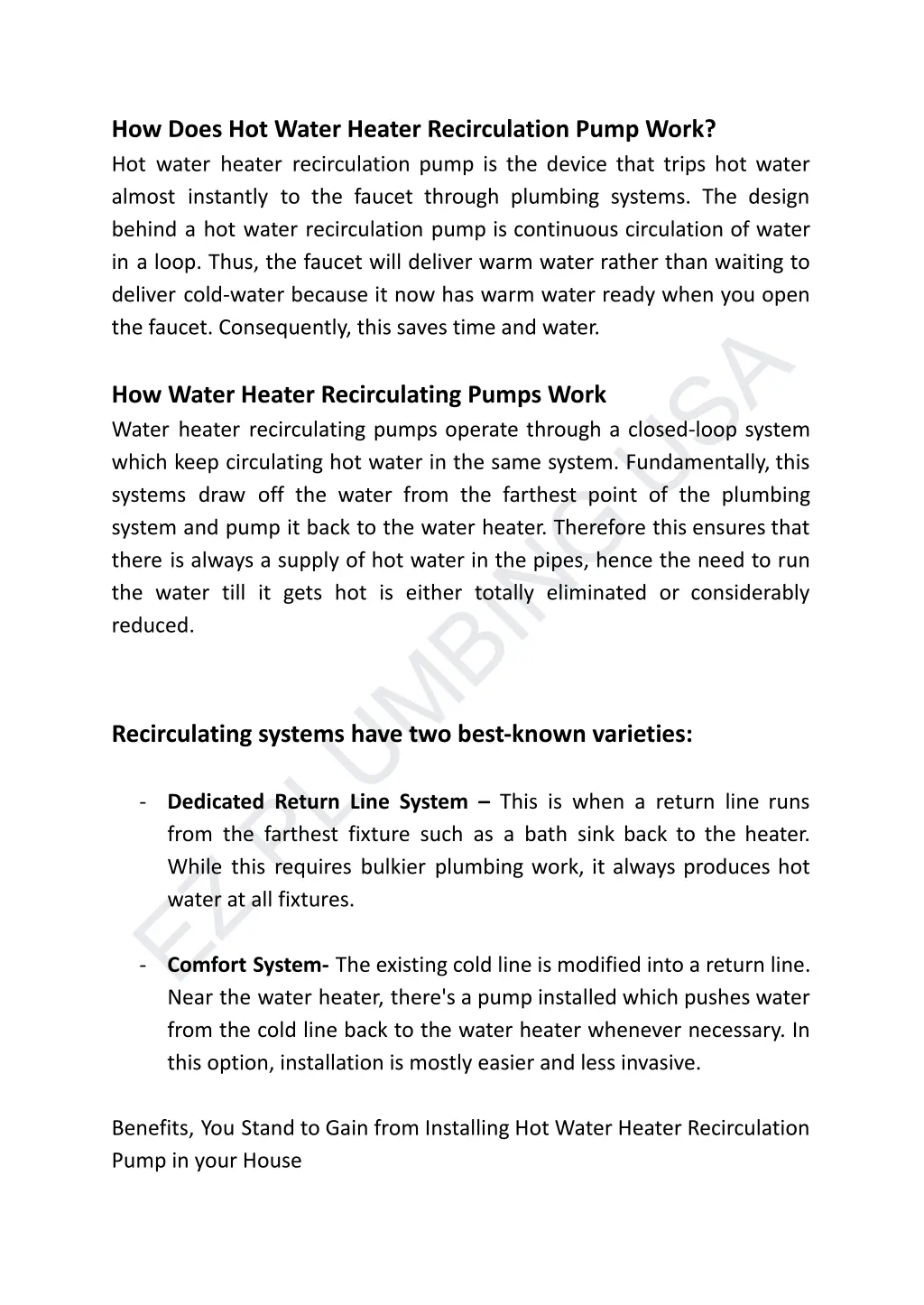 how does hot water heater recirculation pump work