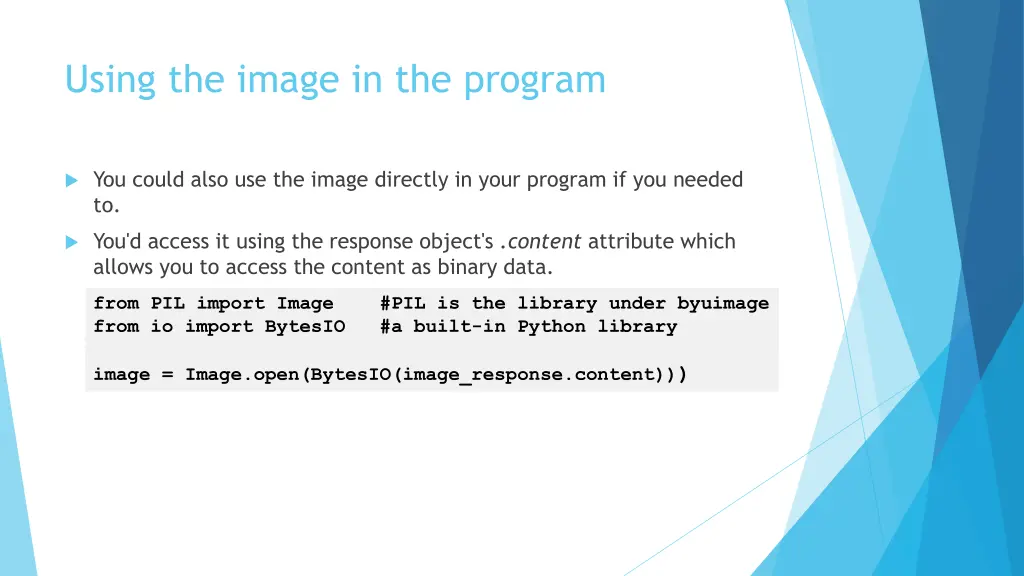 using the image in the program