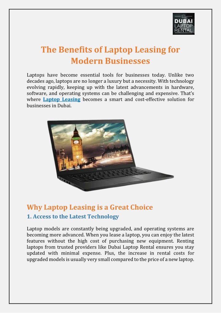 the benefits of laptop leasing for modern