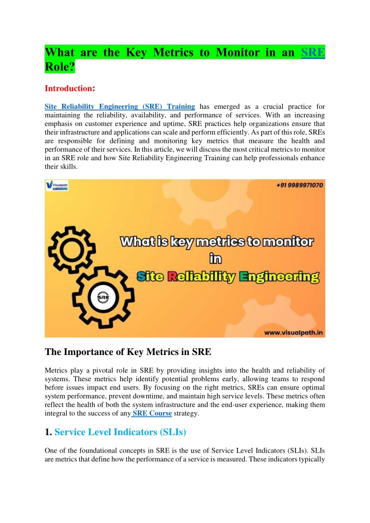 what are the key metrics to monitor in an sre role