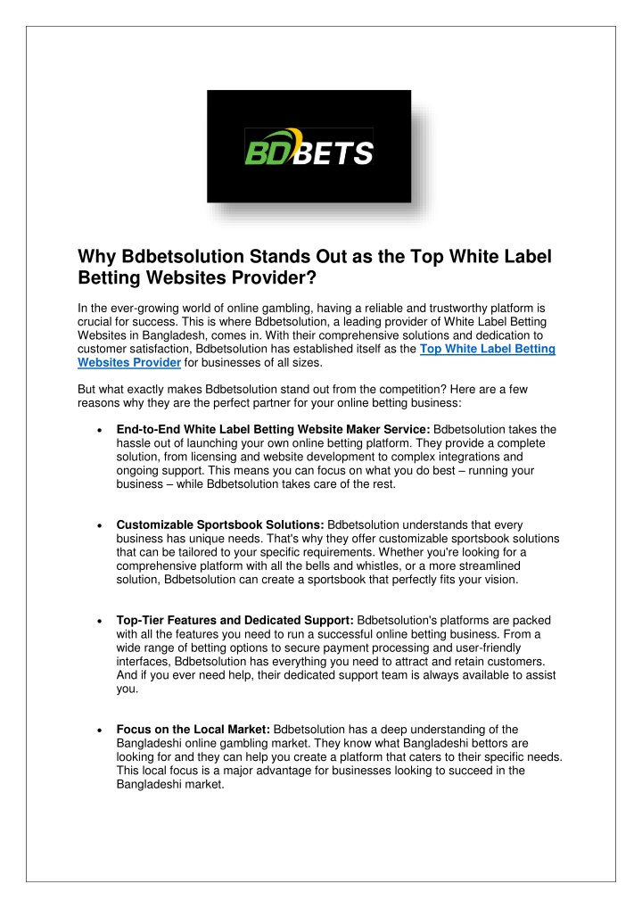 why bdbetsolution stands out as the top white