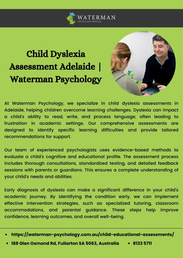 child dyslexia assessment adelaide waterman