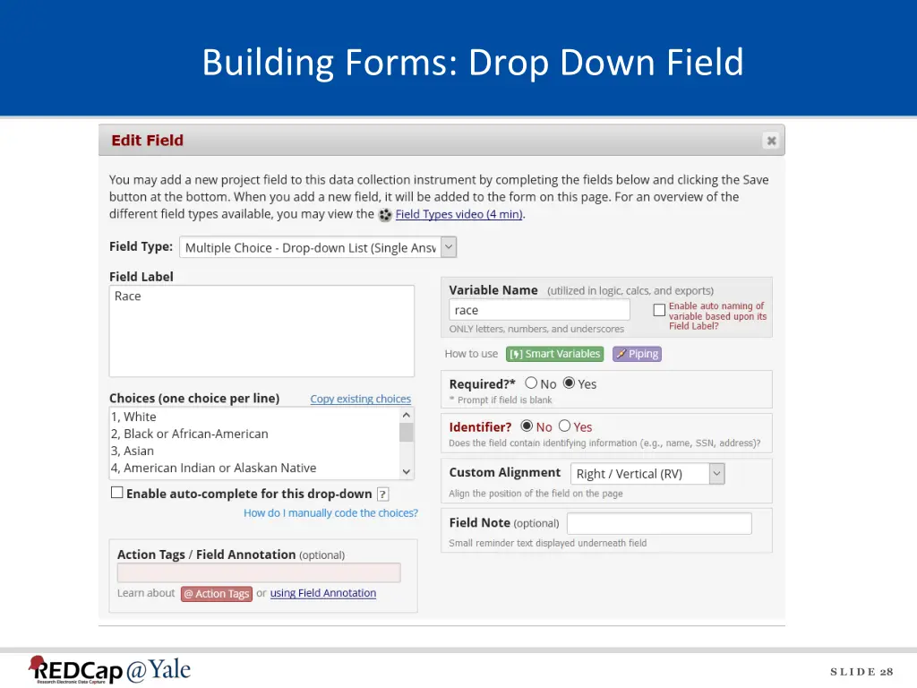 building forms drop down field
