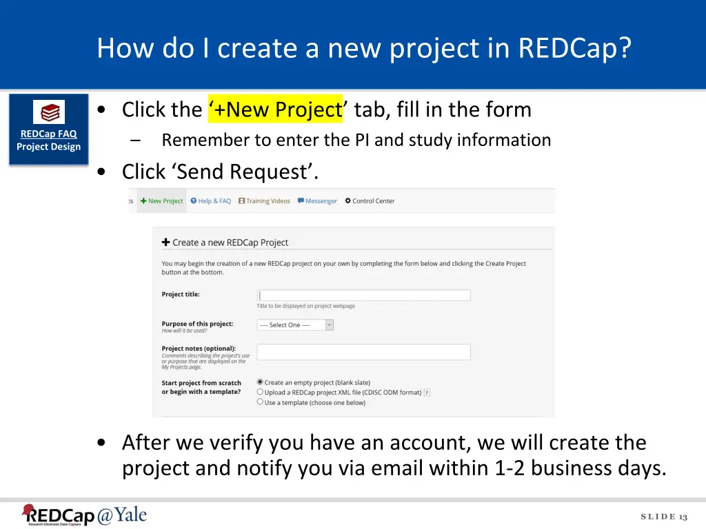 how do i create a new project in redcap
