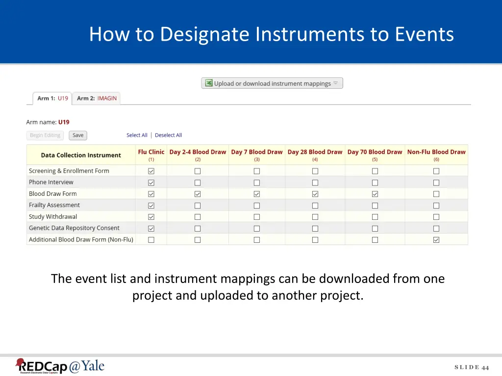 how to designate instruments to events