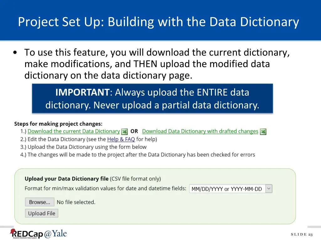 project set up building with the data dictionary 1