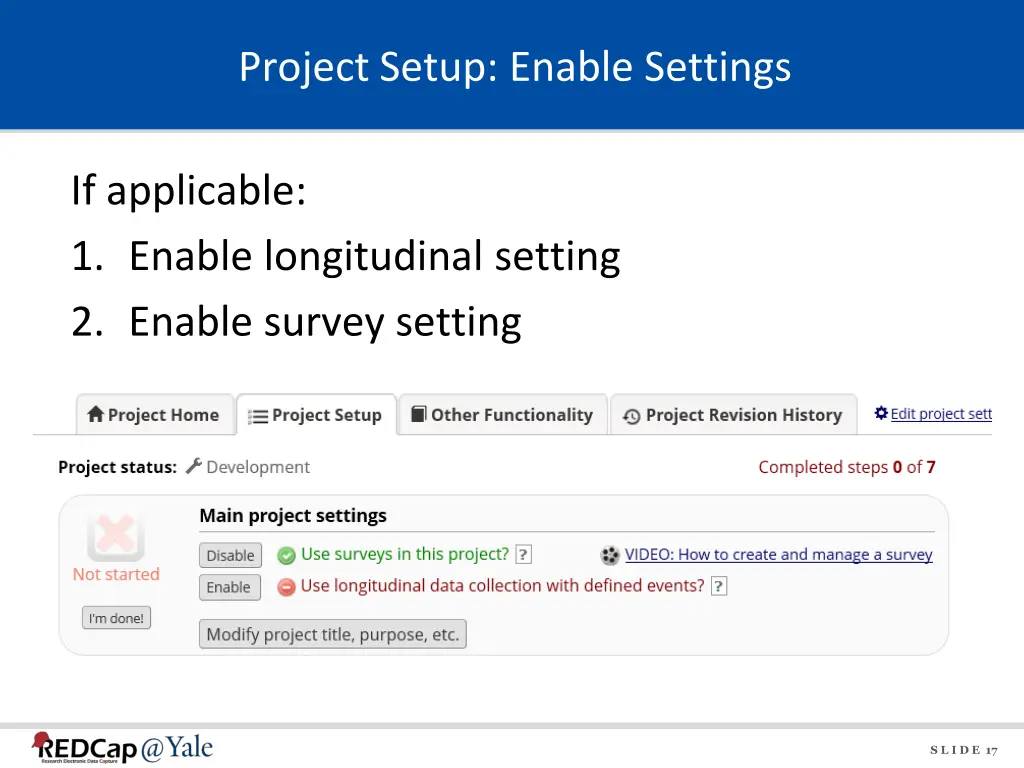 project setup enable settings