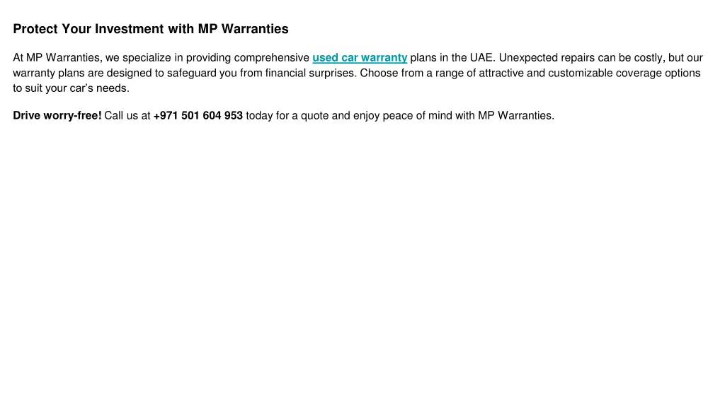 protect your investment with mp warranties