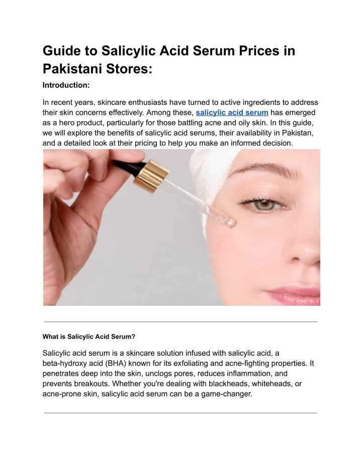 guide to salicylic acid serum prices in pakistani