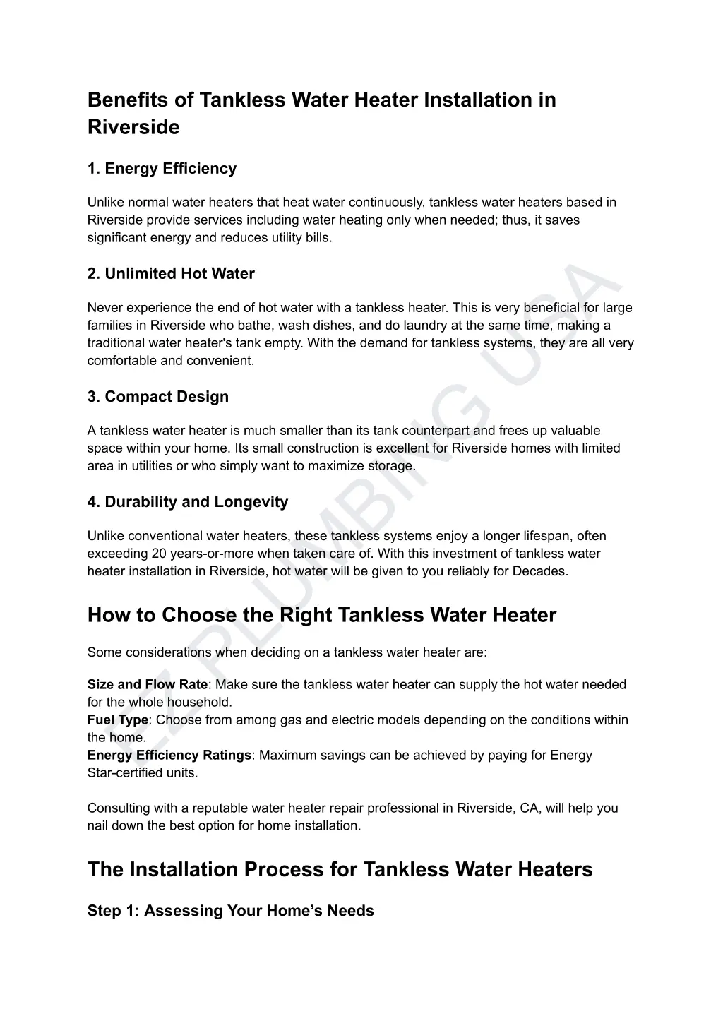 benefits of tankless water heater installation