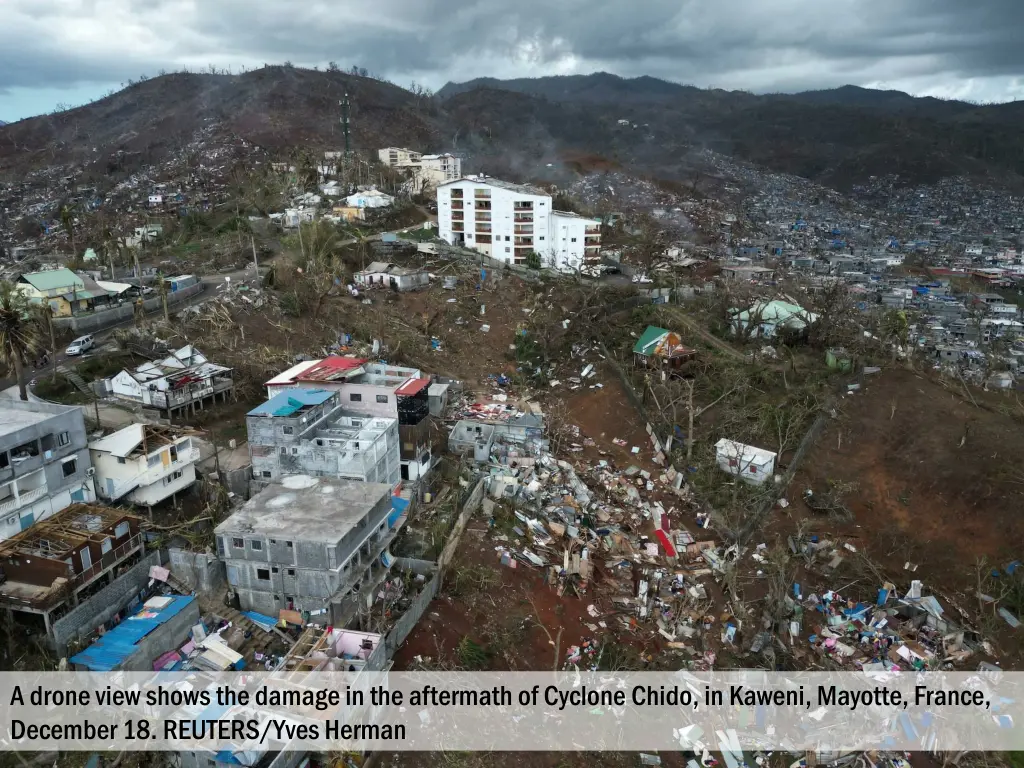 a drone view shows the damage in the aftermath