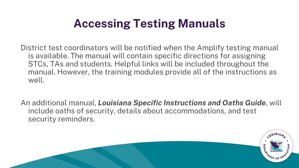 accessing testing manuals