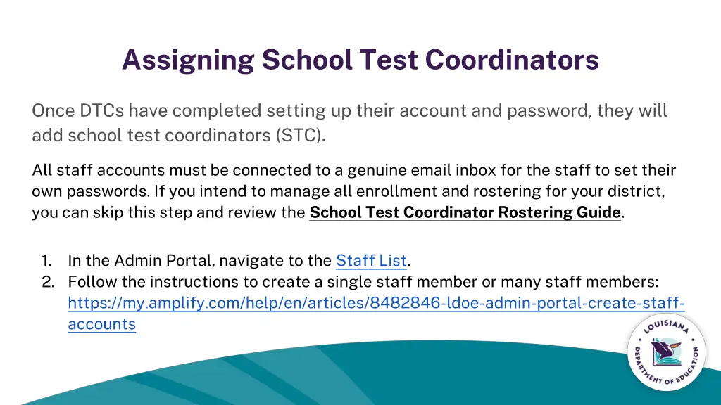 assigning school test coordinators