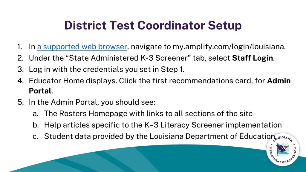 district test coordinator setup