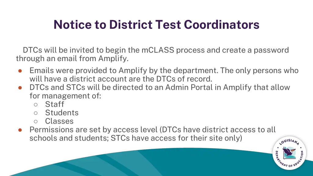 notice to district test coordinators