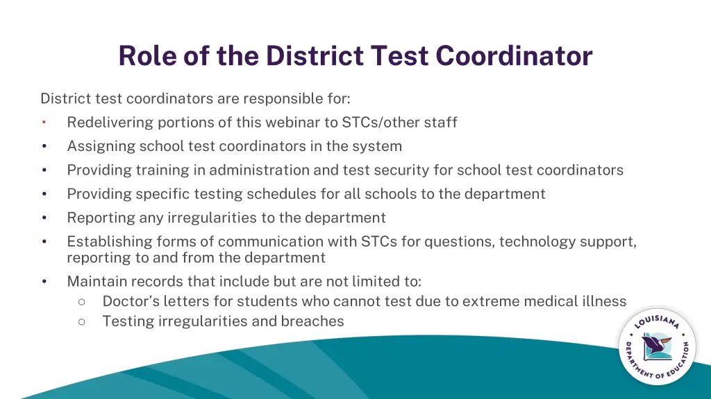 role of the district test coordinator