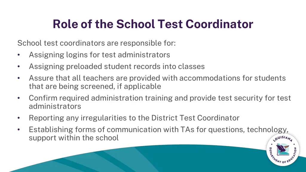 role of the school test coordinator