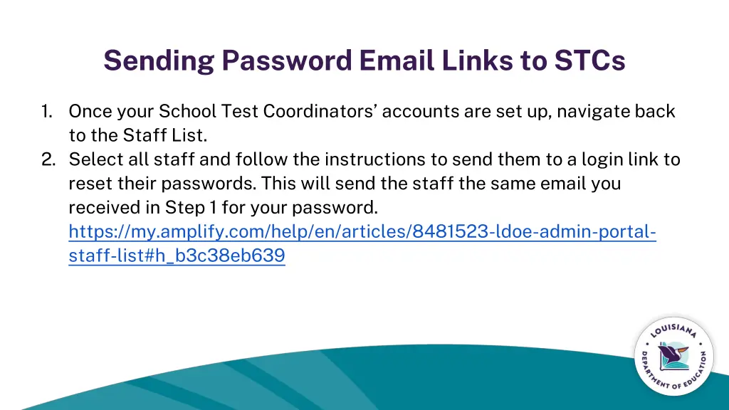 sending password email links to stcs